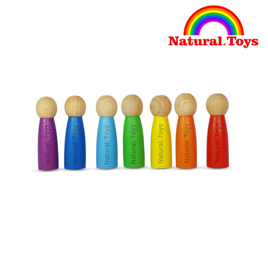 Wooden Peg Dolls Toy Set of 7 Pcs  Rainbow Colors| Natural Toys |