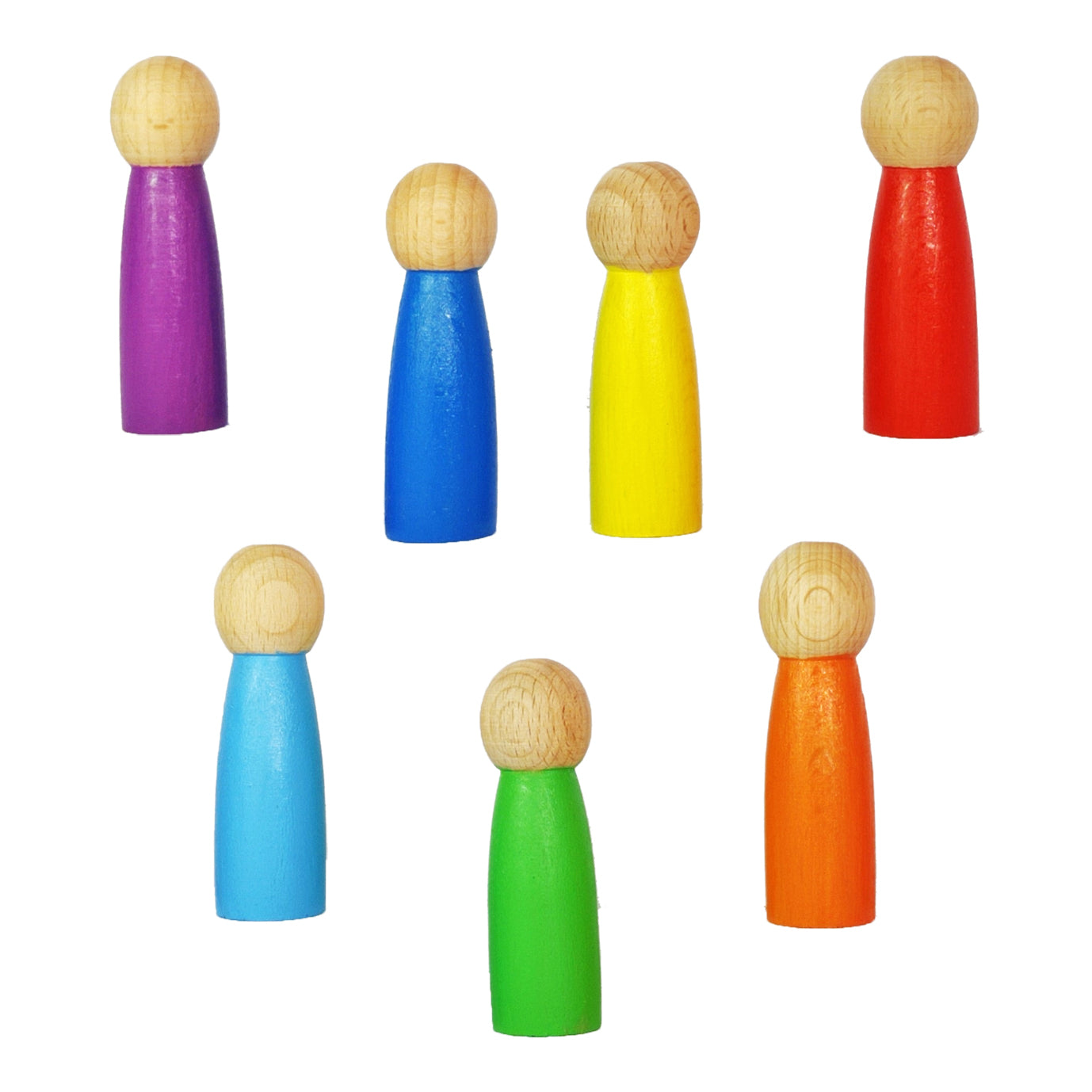 Wooden Peg Dolls Toy Set of 7 Pcs  Rainbow Colors| Natural Toys |