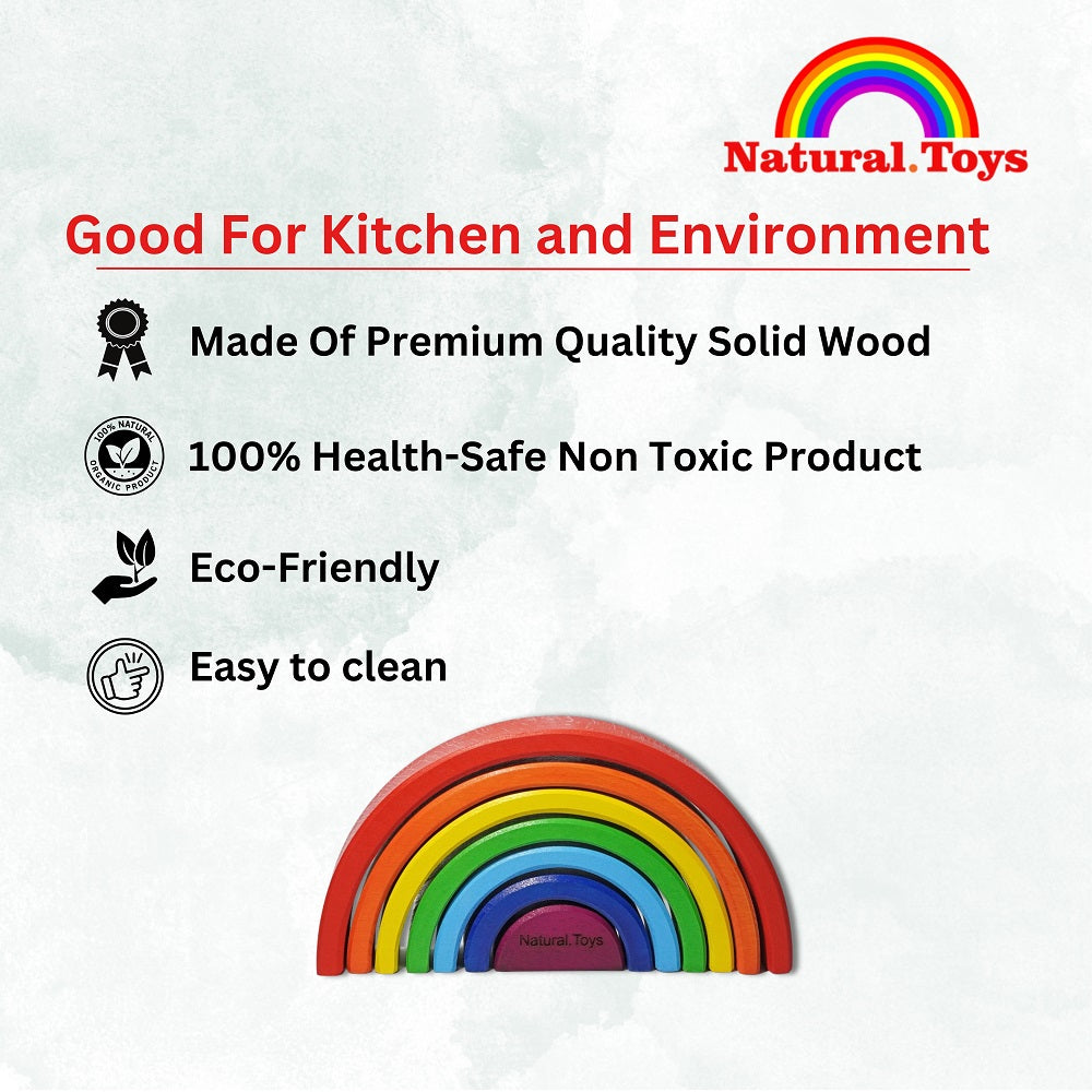 Natural Toys | 7 PC Rainbow Stacker Combo 7 Piece Wooden Stacking Toy + 2 Wooden Toy Cars + 7 Wooden peg Doll Round Stacking Wooden Block