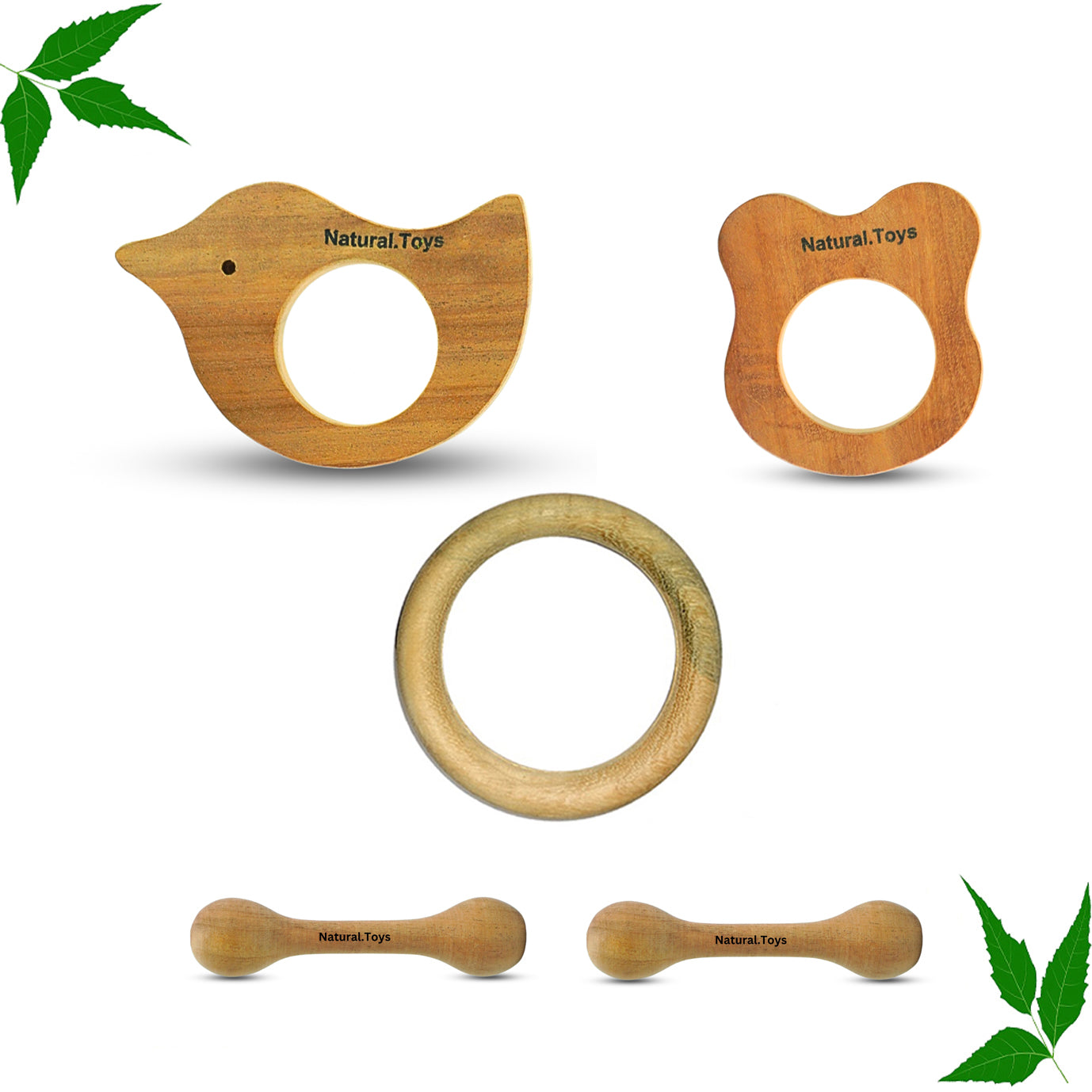 Buy Natural.Toys Neem Wood Teether Combo For Infant Bear Teether Bird Teether 75Mm Ring Teethers 2 Chusni Soother Baby Teethers Set