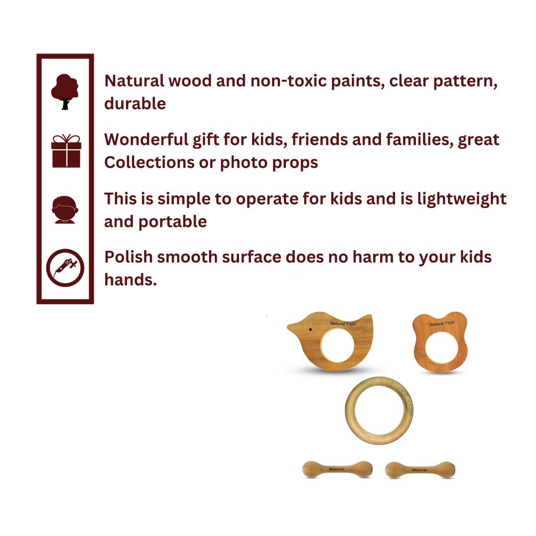 Buy Natural.Toys Neem Wood Teether Combo For Infant (Bear Teether + Bird Teether+75Mm Ring Teethers + 2 Chusni Soother) Baby Teethers Set