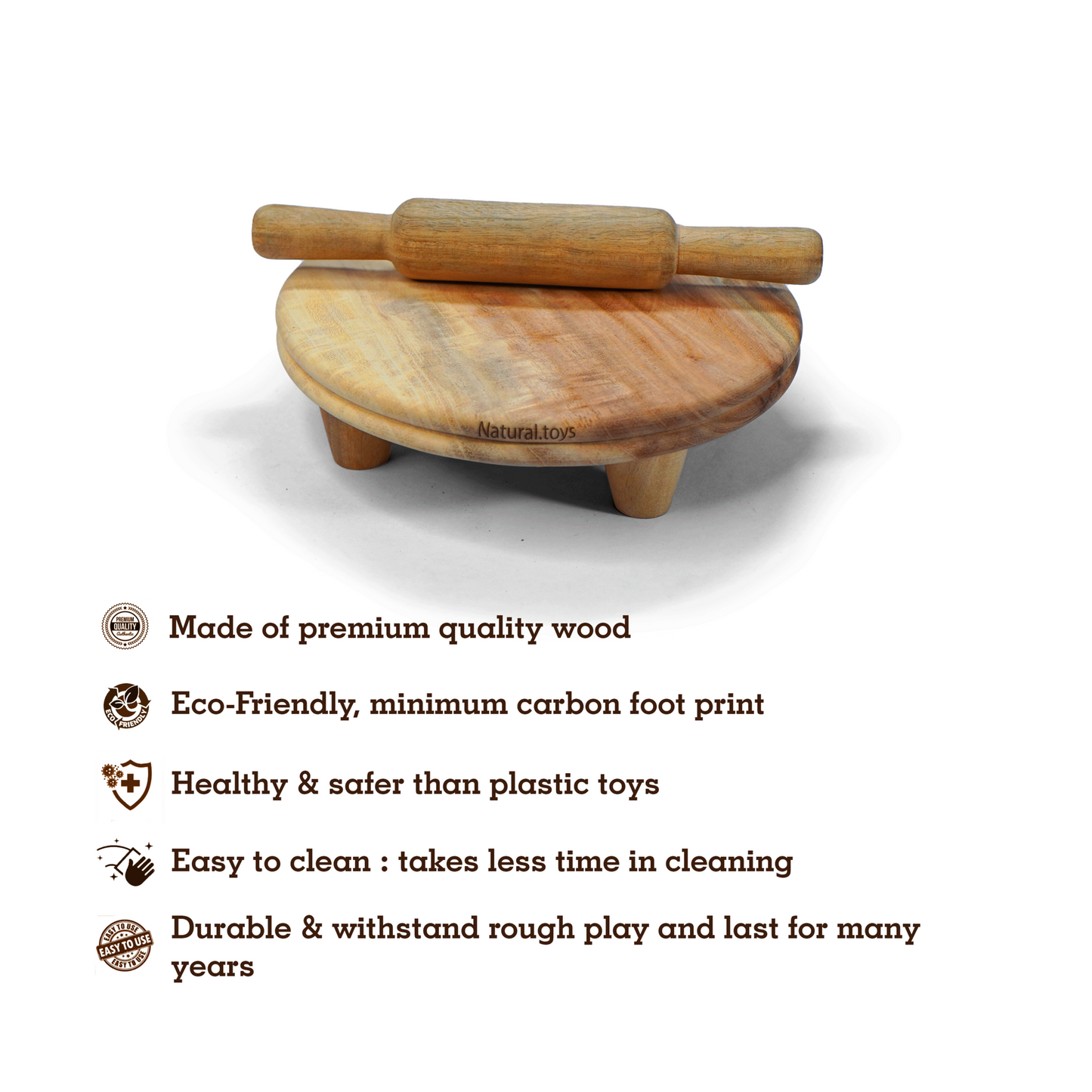 Buy Kids play Montessori kitchen set Pretend toy Wooden Chakla Belan for kids Rolling Pin and Board Kids Cooking Toys | Natural Toys