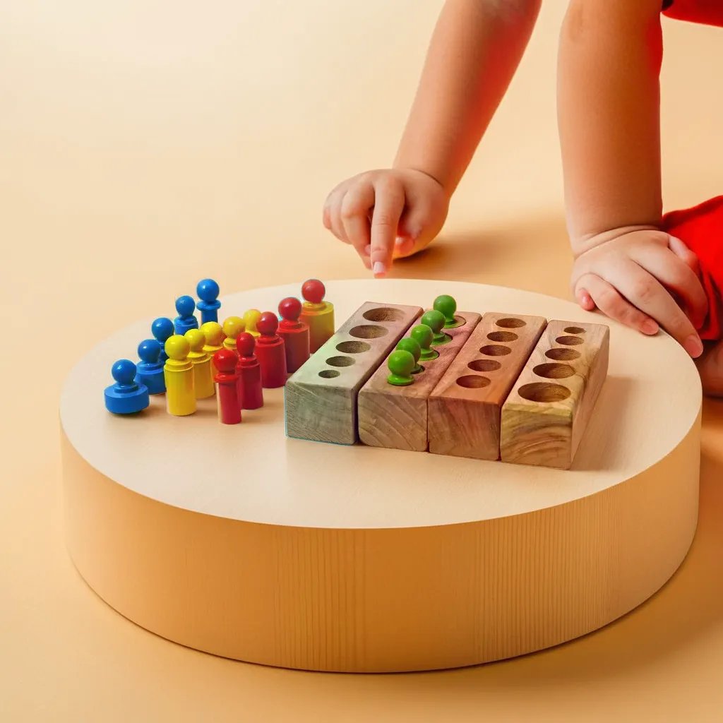 Buy Colourful 4 Block Wooden Montessori Knobbed Cylinder - Woden Toy | Natural Toys
