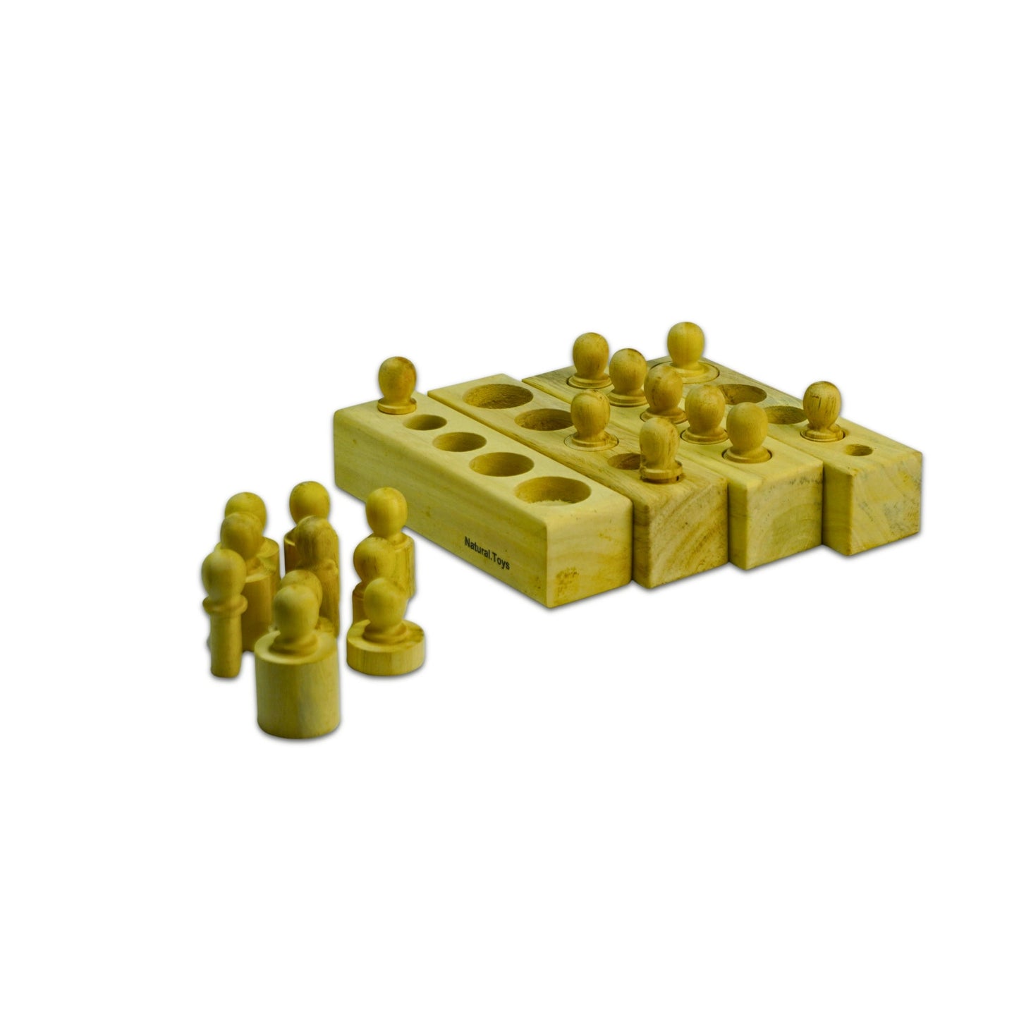 Natural Toys | Uncoloured 4 Block Wooden Knobbed Cylinder - Montessori Toy