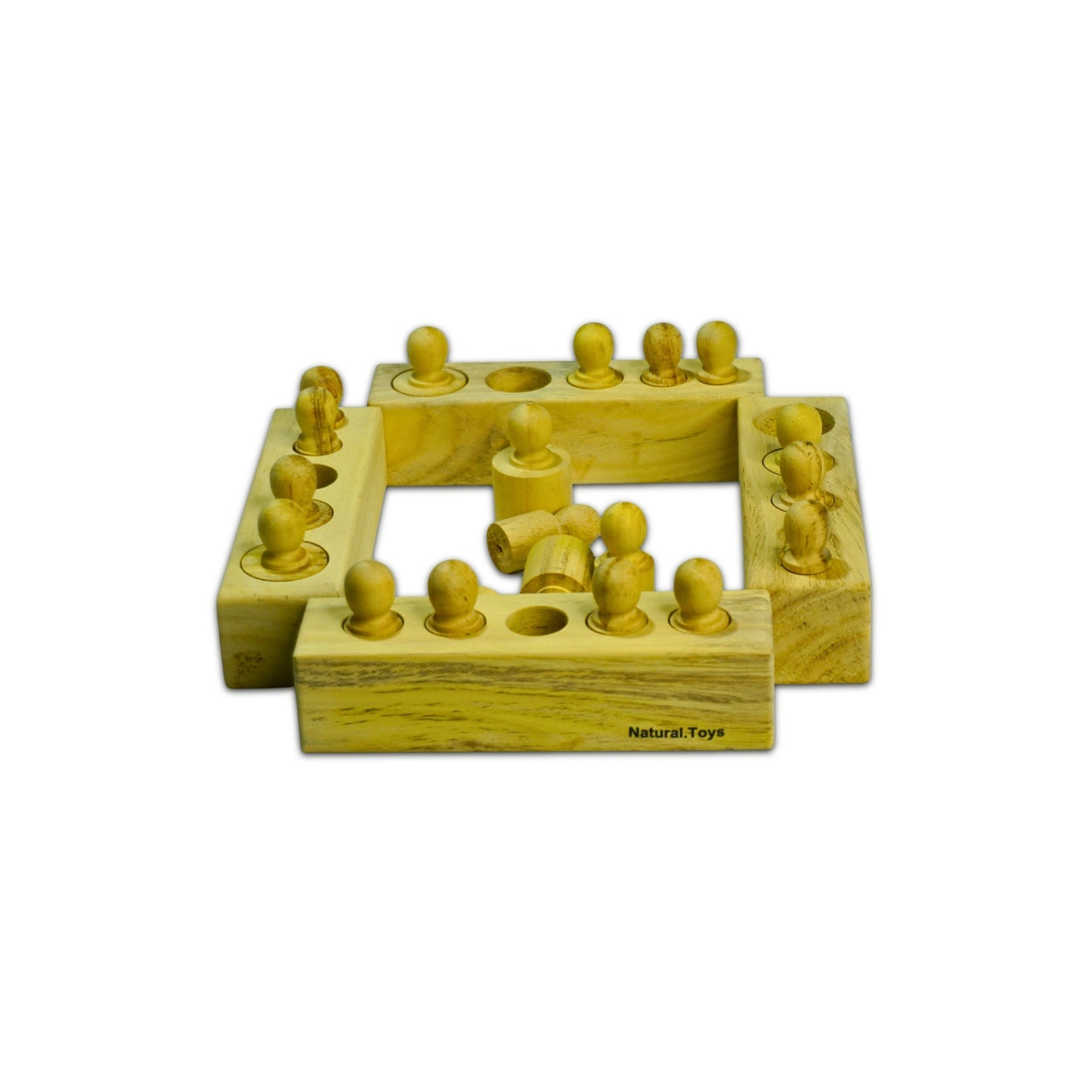 Natural Toys | Uncoloured 4 Block Wooden Knobbed Cylinder - Montessori Toy