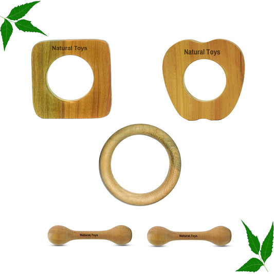 Buy Natural.Toys Neem Wood Teether Combo  For Infant (Apple Teether + Square Teether+75Mm Ring Teethers + 2 Chusni Soother) Baby Teethers Set