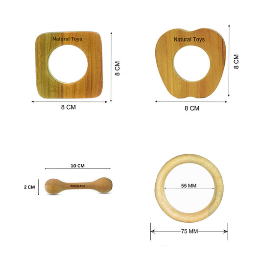 Buy Natural.Toys Neem Wood Teether Combo  For Infant (Apple Teether + Square Teether+75Mm Ring Teethers + 2 Chusni Soother) Baby Teethers Set