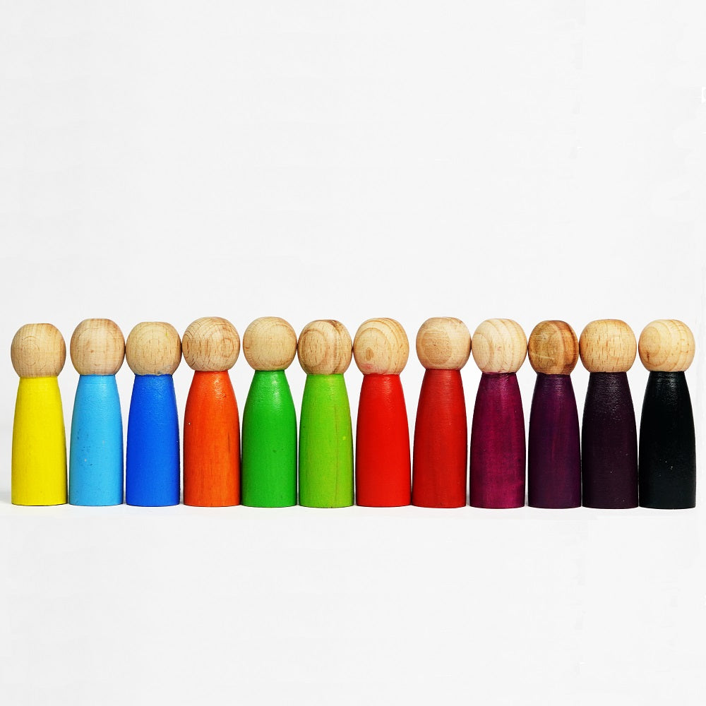 Wooden Peg Dolls Toy Set of 12 Pcs in Rainbow Colors | Natural Toys