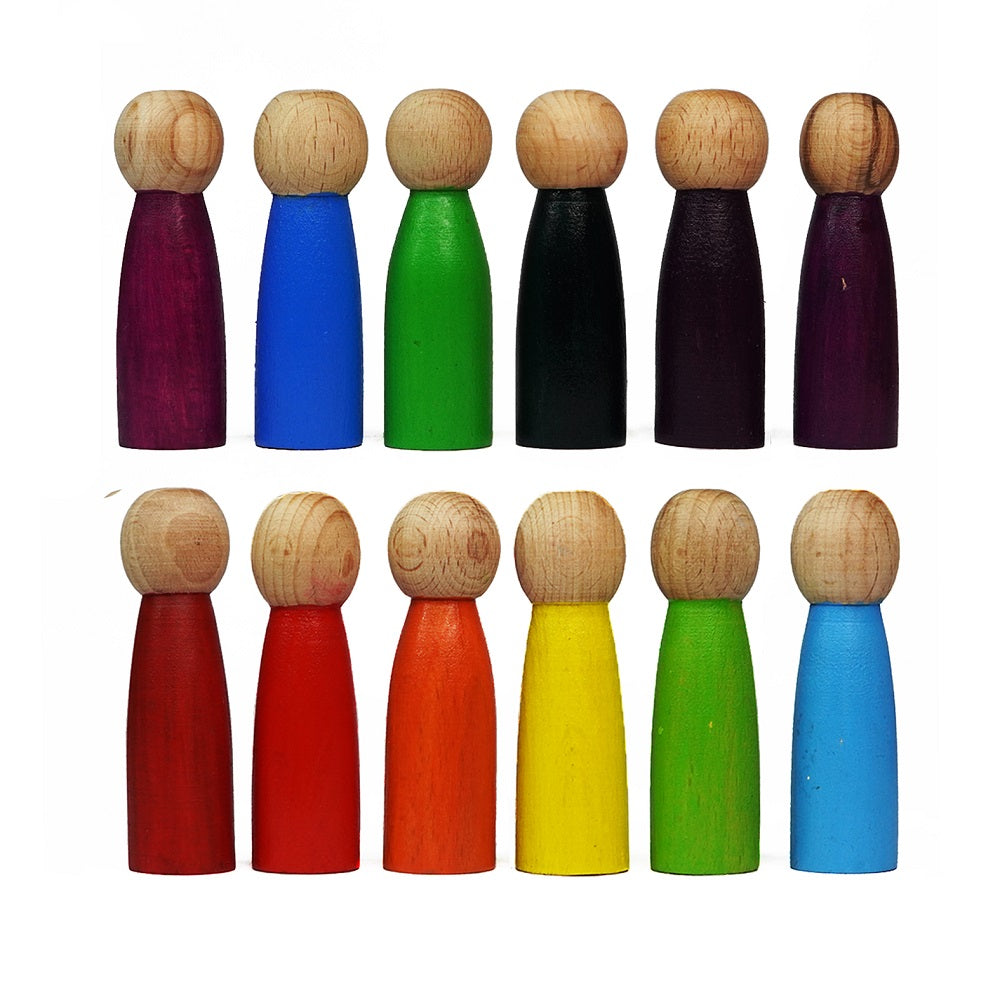 Buy Wooden Peg Dolls Toy Set of 12 Pcs in Rainbow Colors | Natural Toys