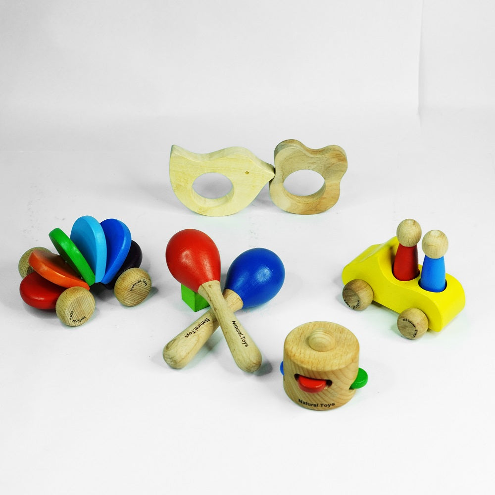 Buy Wooden Toys Combo Gift Kit for 6 Month+ | 1 Wooden Push Pull Toy Car, 1 Wooden Peek-A-Boo, 2 Wooden Maracas Toy, 1 Wooden Amazing Car (Pack of Seven Toys) | Natural Toys