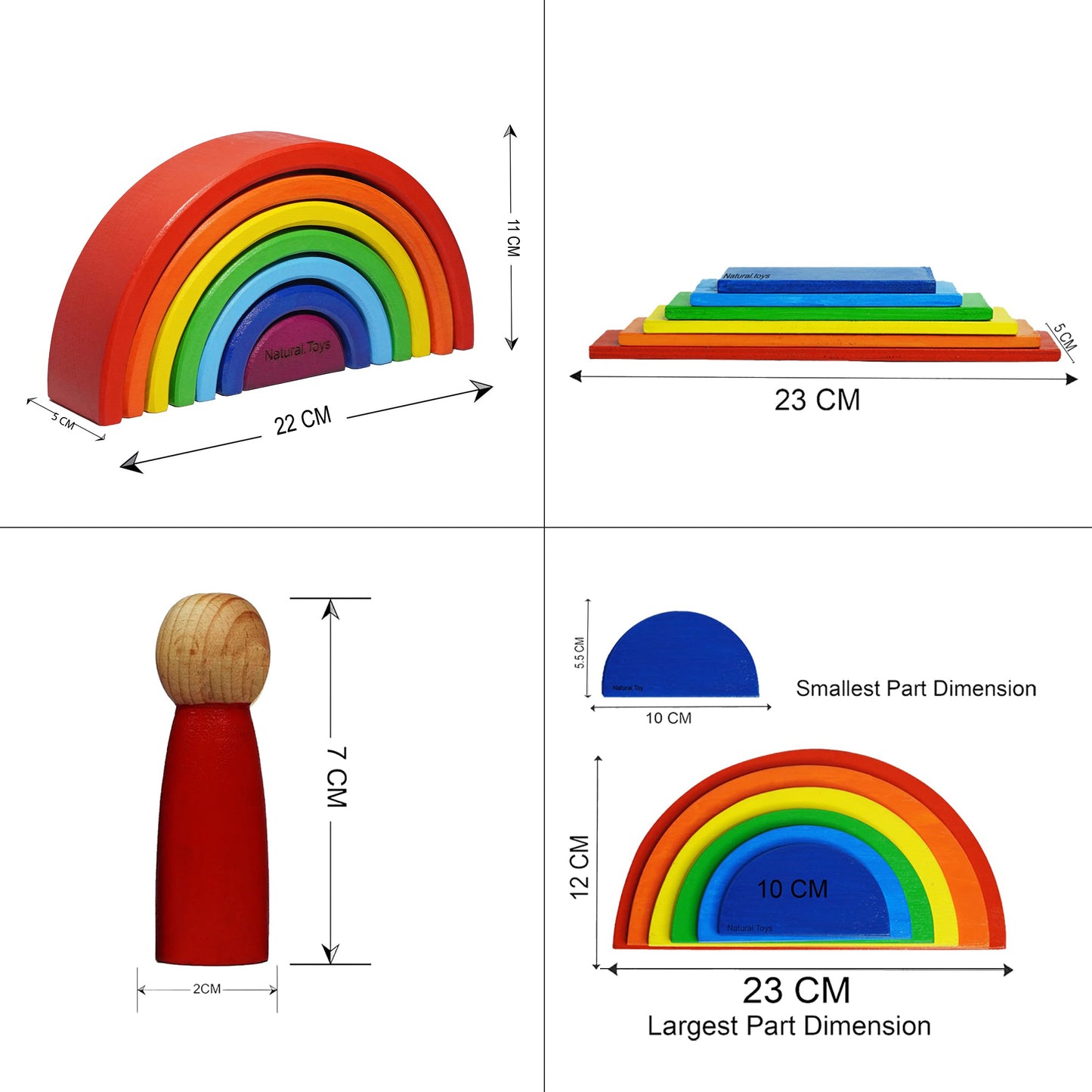 Buy Wooden Toys 7PC Combo Rainbow Stacker Pegdolls Plank Semi Circle | Natural Toys