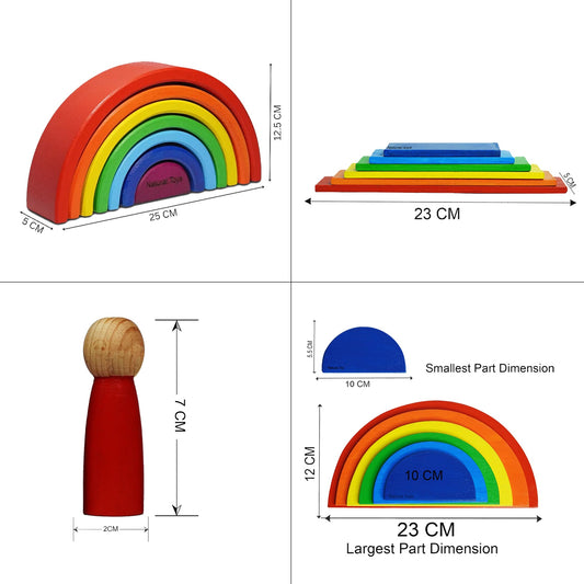 Buy Wooden Toys 7PC Combo Rainbow Stacker Pegdolls Plank Semi Circle | Natural Toys