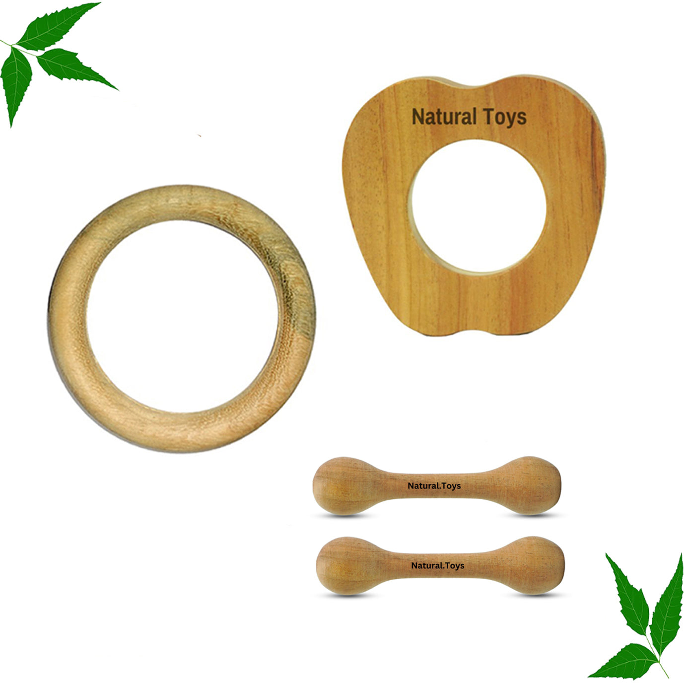 Buy Natural.Toys Neem Wood Teether Combo  For Infant (AppleTeether + 75Mm Ring Teethers + 2 Chusni Soother) Baby Teethers Set