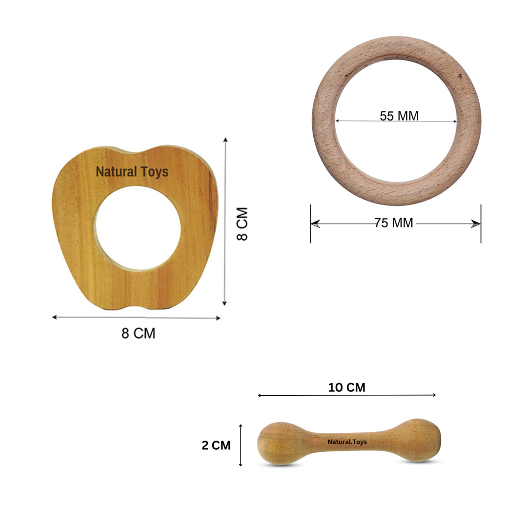 Buy Natural.Toys Neem Wood Teether Combo  For Infant (AppleTeether + 75Mm Ring Teethers + 2 Chusni Soother) Baby Teethers Set