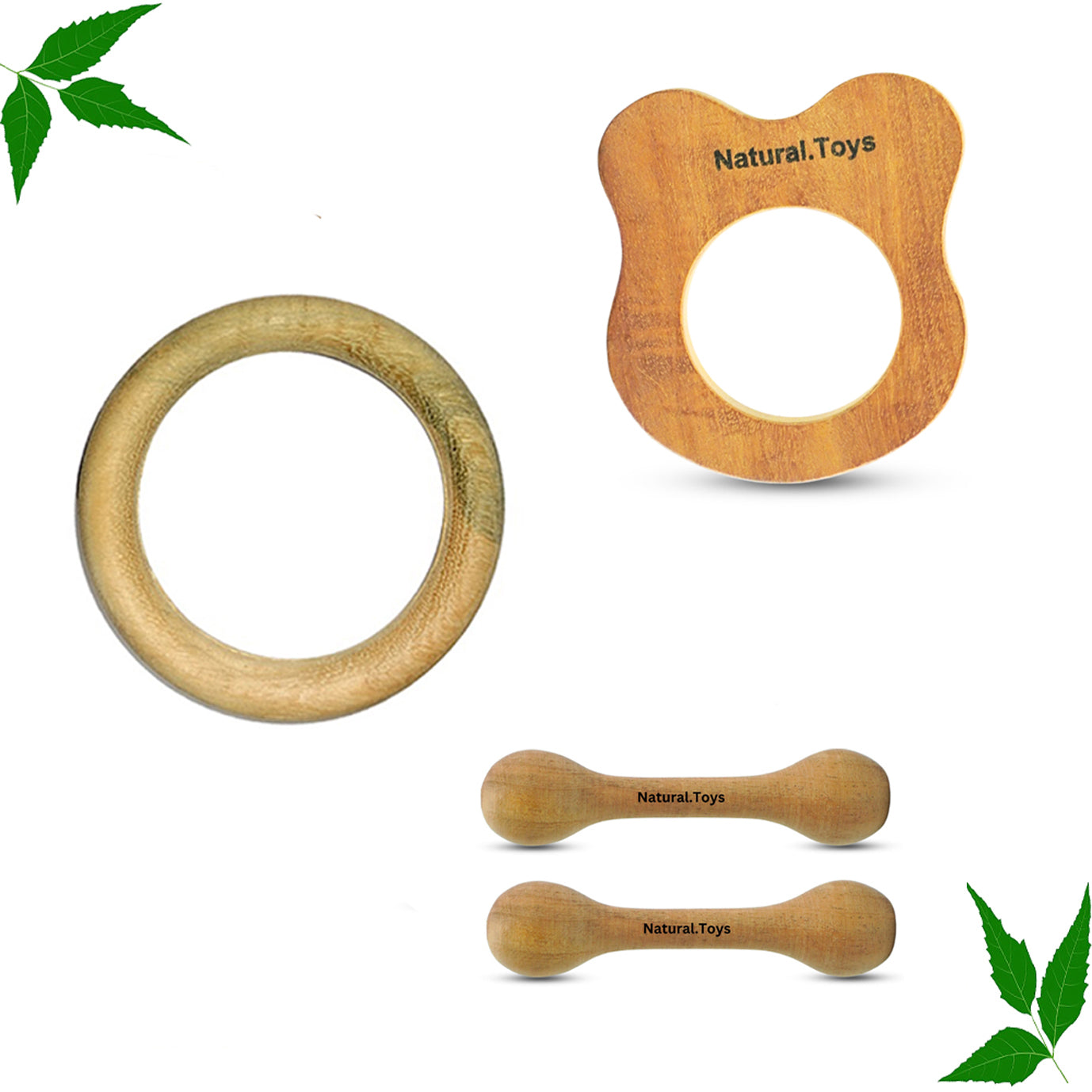 Buy Natural.Toys Neem Wood Teether Combo For Infant (Bear Teether + 75Mm Ring Teethers + 2 Chusni Soother) Baby Teethers Set