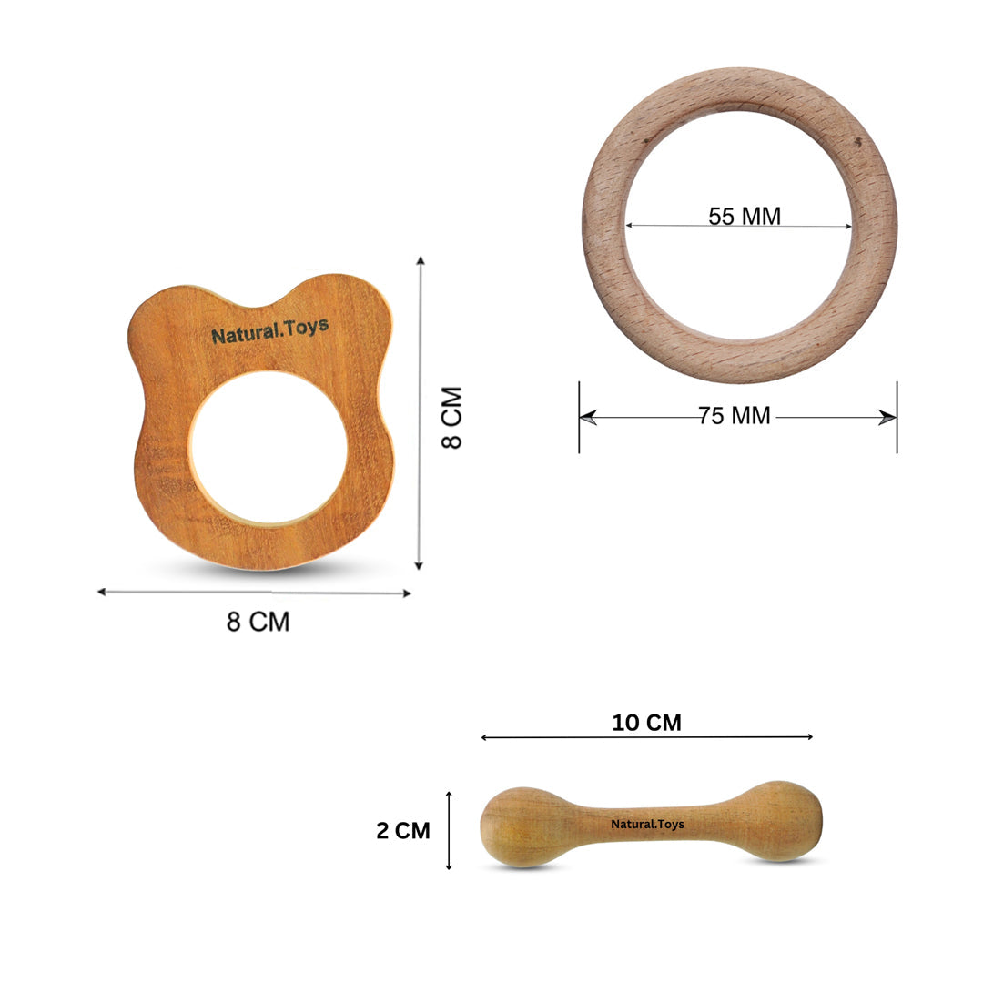 Buy Natural.Toys Neem Wood Teether Combo For Infant (Bear Teether + 75Mm Ring Teethers + 2 Chusni Soother) Baby Teethers Set