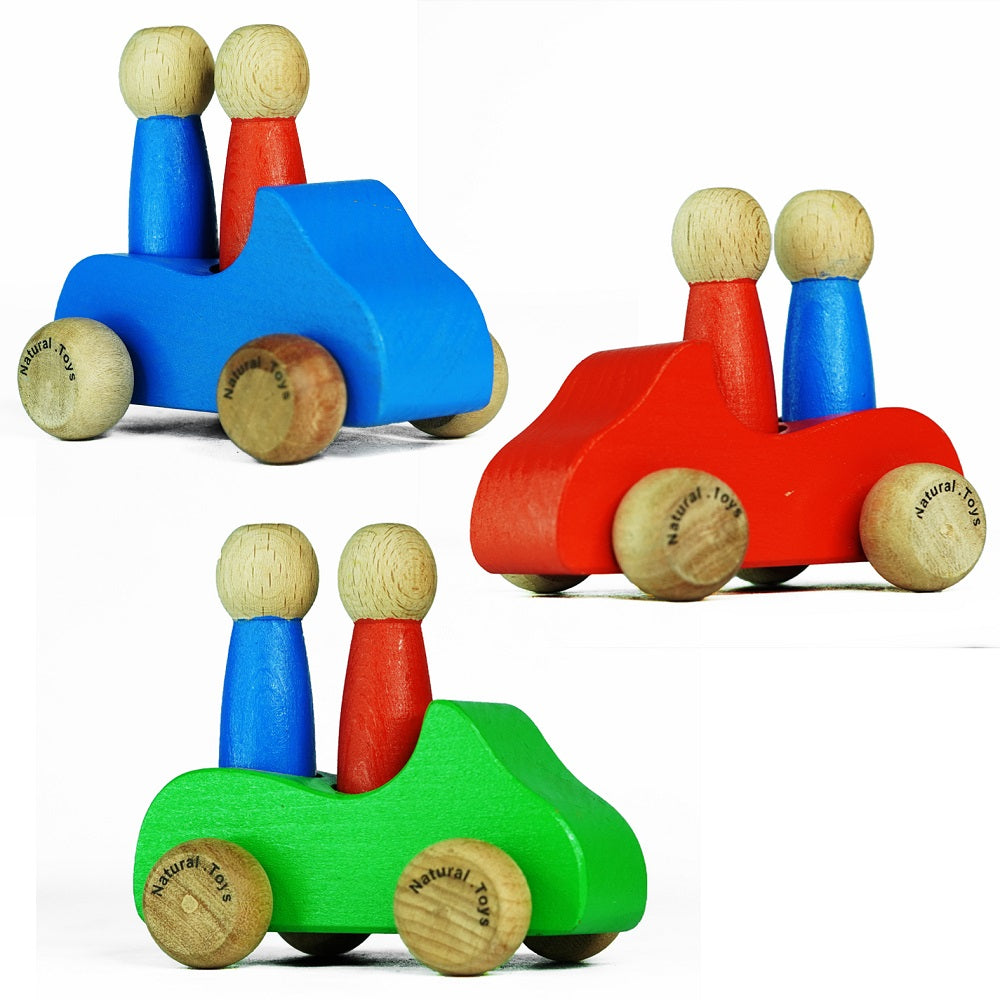 Buy Natural.Toys Wooden Push Pull Toy Car with Two Wooden Peg Dolls Combo(Red, Green, Blue)