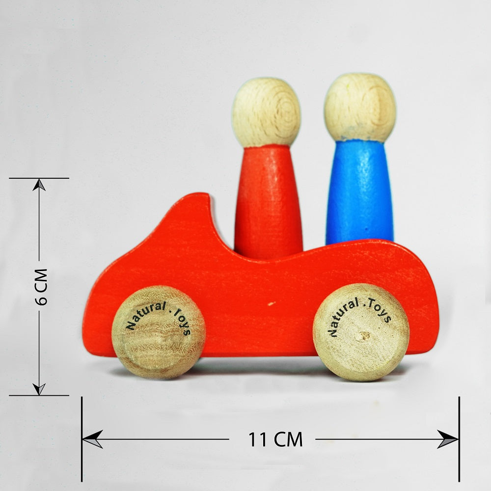 Buy Natural.Toys Wooden Push Pull Toy Car with Two Wooden Peg Dolls Combo(Red, Green, Blue)