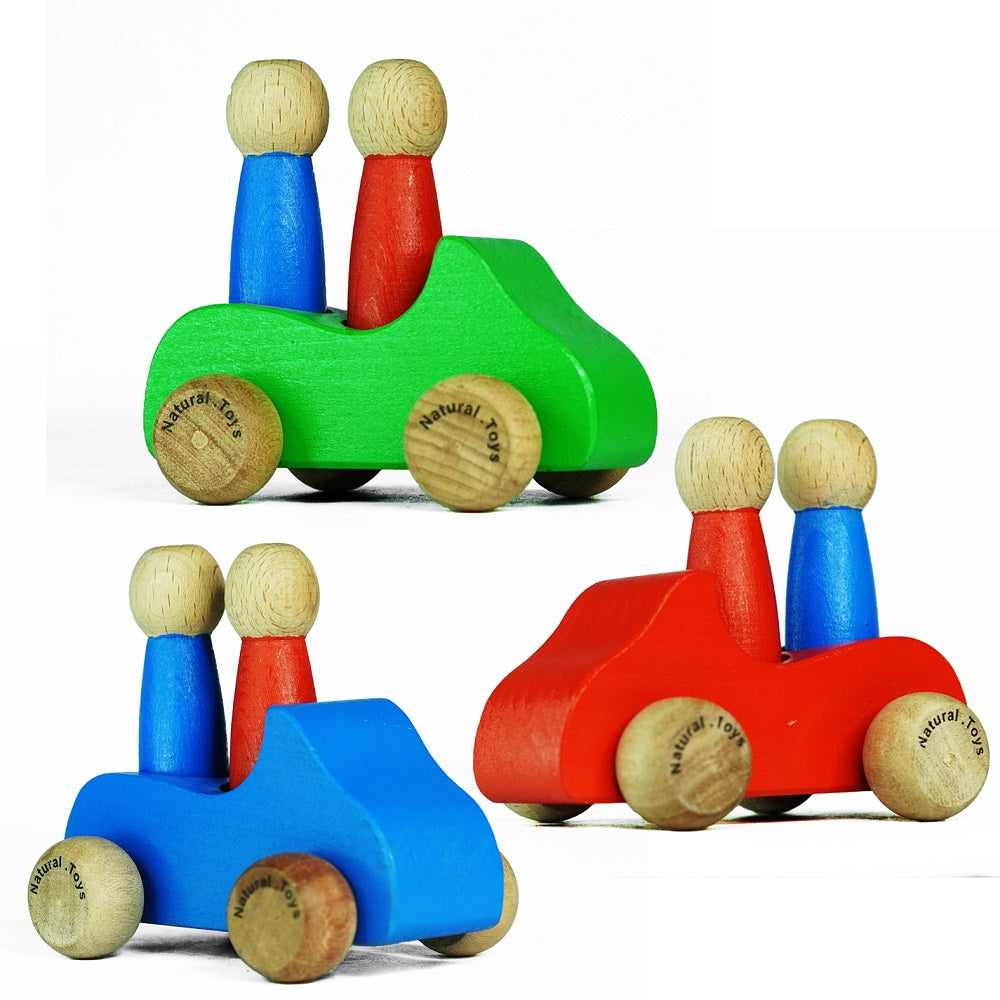 Buy Natural.Toys Wooden Push Pull Toy Car with Two Wooden Peg Dolls Combo(Red, Green, Blue)