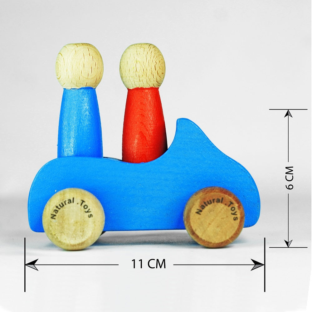 Buy Natural.Toys Wooden Push Pull Toy Car with Two Wooden Peg Dolls Combo(Red, Green, Blue)