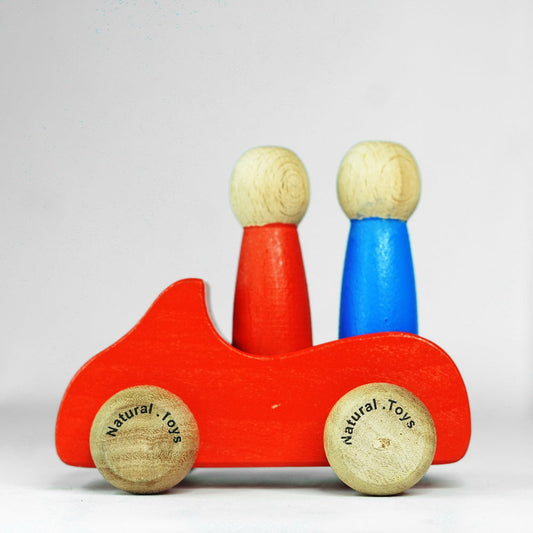 Natural Toys Wooden Push Pull Toy Car with two Wooden Peg Dolls