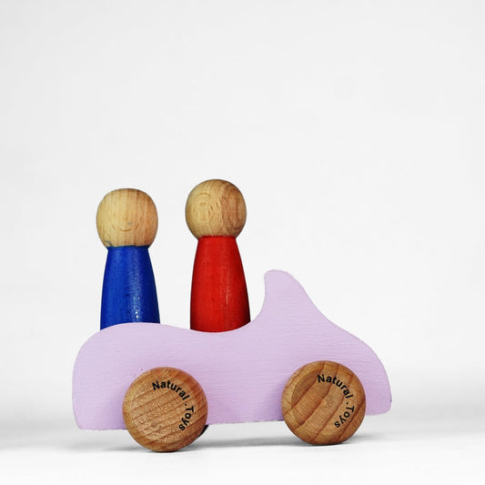 Buy Natural.Toys Wooden Push Pull Toy Car with Two Wooden Peg Dolls Voilet