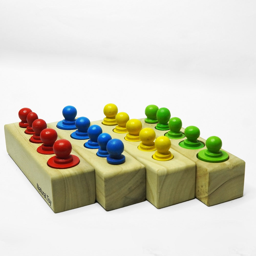 Natural Toys | Colourful 4 Block Wooden Knobbed Cylinder - Montessori Toy
