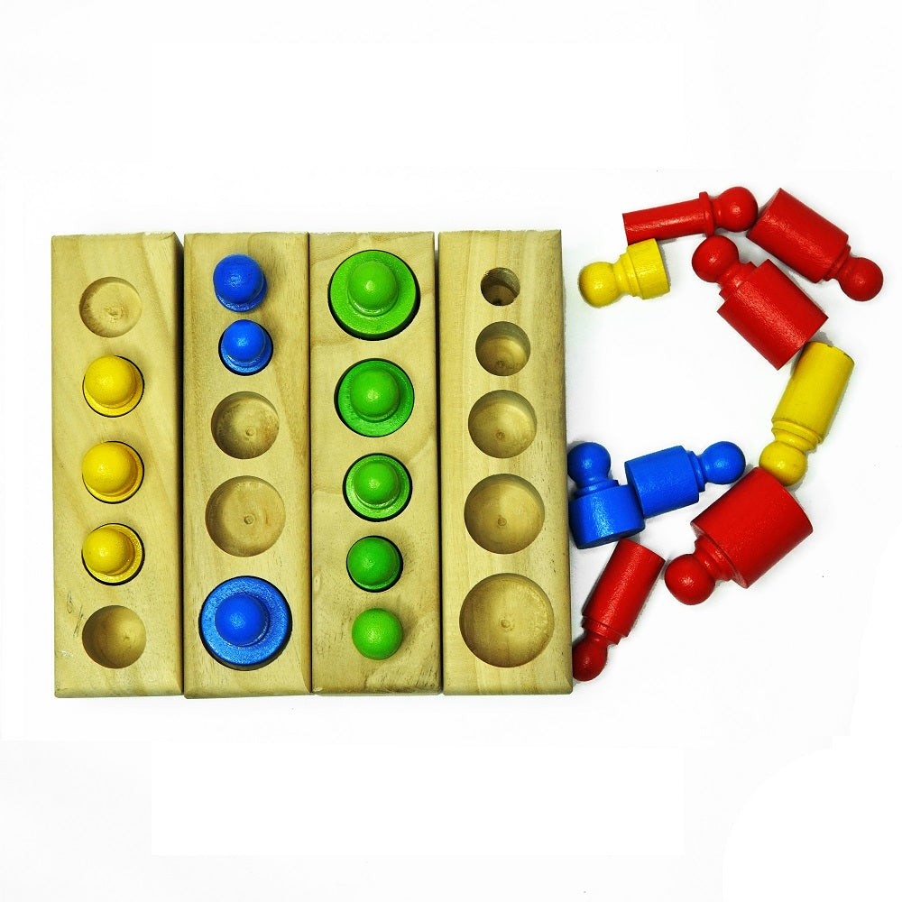 Natural Toys | Colourful 4 Block Wooden Knobbed Cylinder - Montessori Toy
