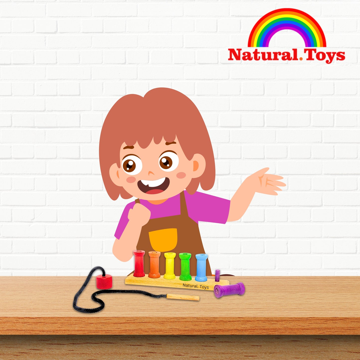 Buy Wooden Lacing Toy with 6 Lacing Pegs and Needle | Natural Toys