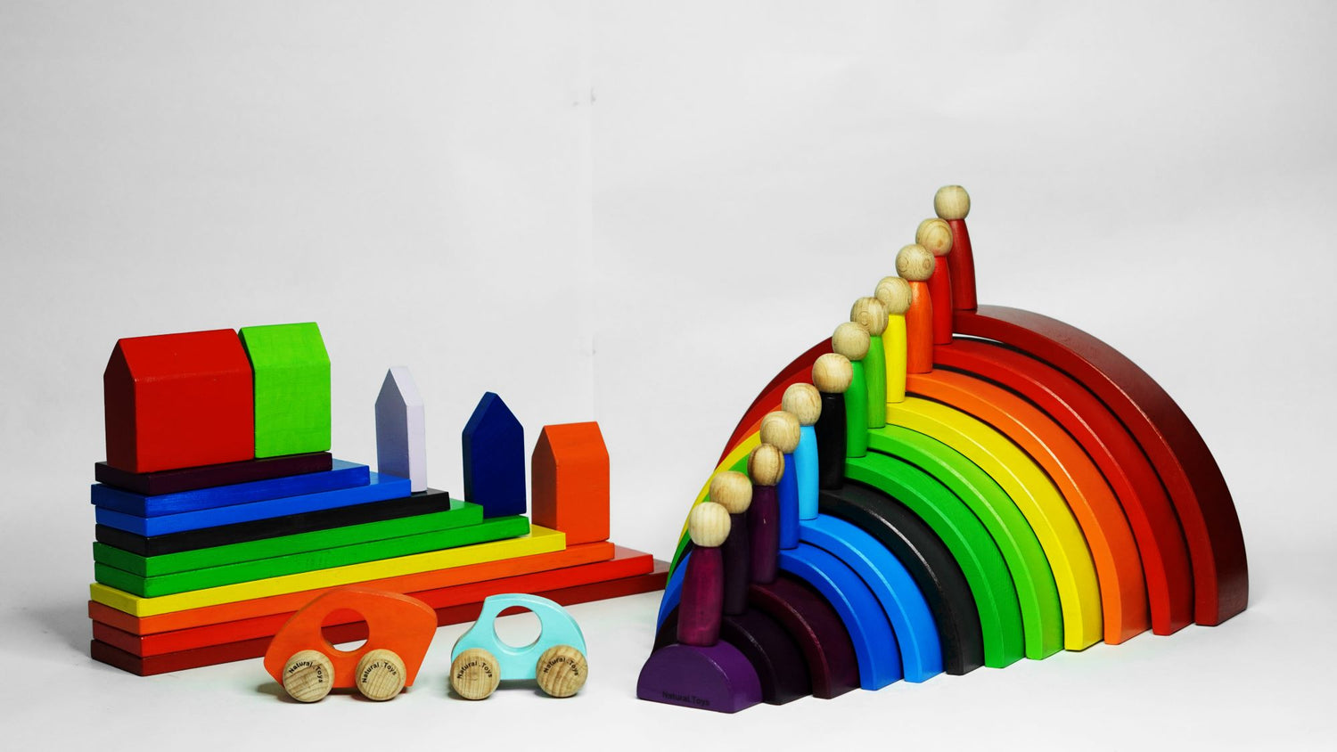 12 Pc Wooden Rainbow Stacker with Peg Dolls