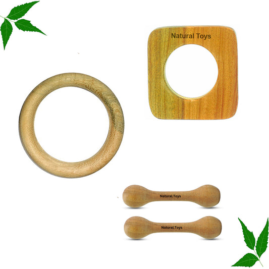 Buy Natural.Toys Neem Wooden Teether Combo For Infant (Square Teether + 75Mm Ring Teethers + 2 Chusni Soother) Baby Teethers Set