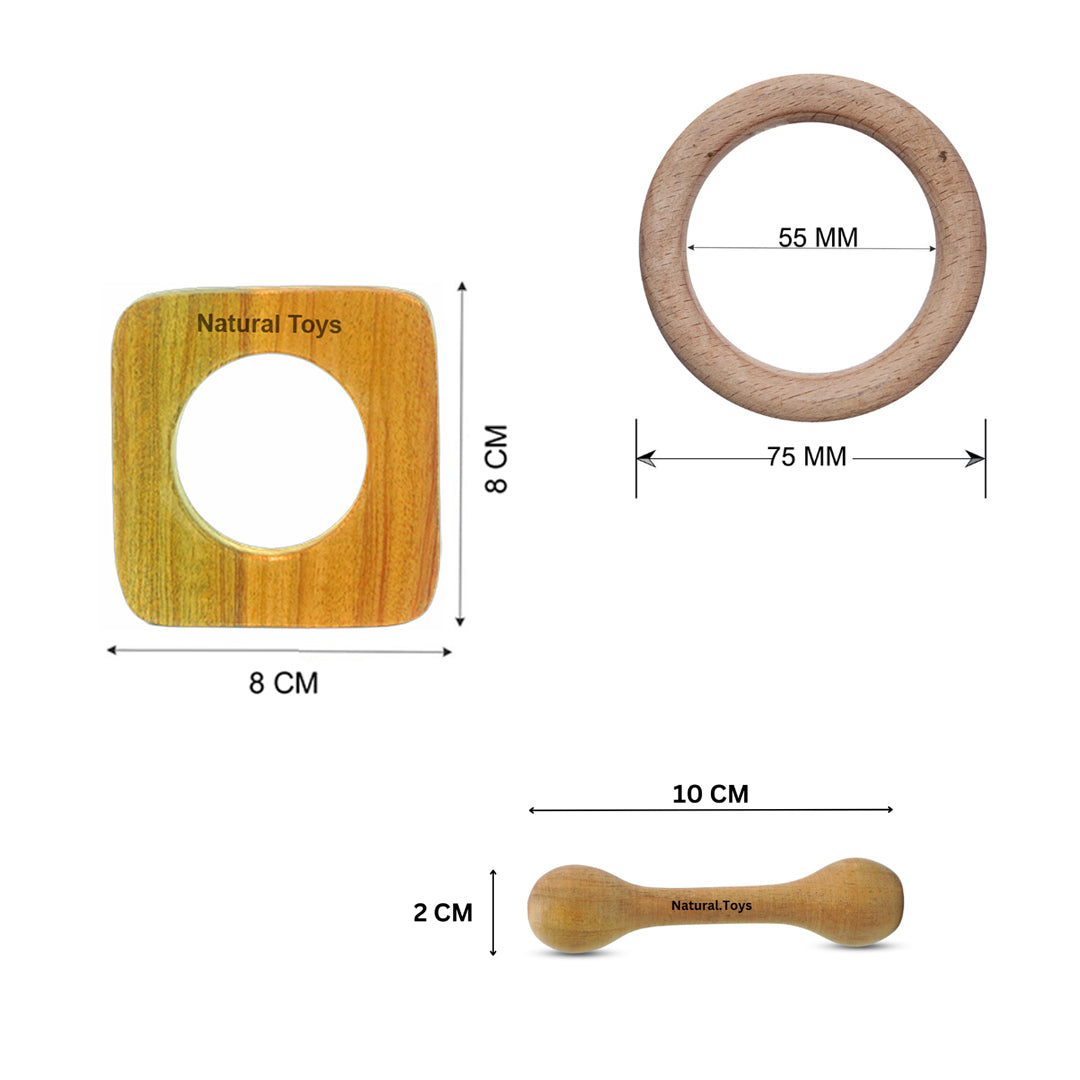 Buy Natural.Toys Neem Wooden Teether Combo For Infant (Square Teether + 75Mm Ring Teethers + 2 Chusni Soother) Baby Teethers Set