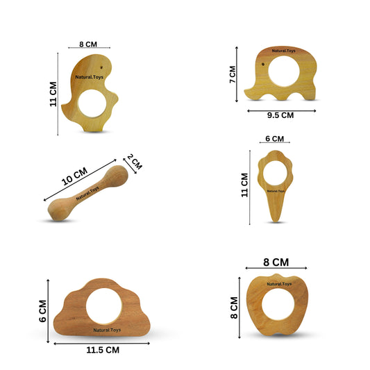 Buy Wooden Teether Combo 5 Pc Teether With 2 Pc Soother for kids | Natural Toys